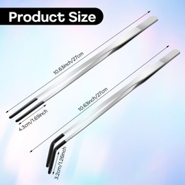 2PCS Long Aquarium Tweezers, 10.6" Extra Long Stainless Steel Reptile Feeding Tongs with Rubber Tip, Straight and Curved Tweezers, Terrarium Tools Feeder for Lizards, Terrarium Feeder Tool