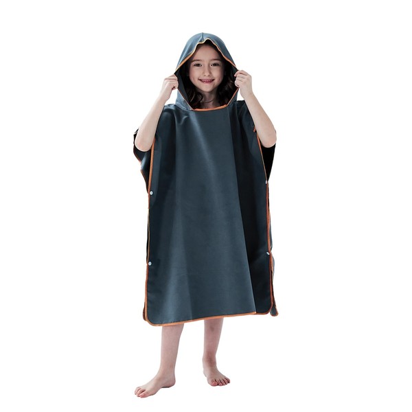 jooeer Surf Poncho Towel for Kids Microfibre Hooded Changing Beach Towel Dress for Boys Girls Pool Swimming Camping Travelling Bathing, Quick Dry, Lightweight, Navy Blue