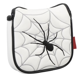 Putter Cover, Water Proof, Soft Plush Lining Embroidered Putter Headcover, PU Putter Cover with Spider Embroidery Design, White, for Golf Club