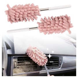 2PCS Car Duster Interior with Bendable Head & Retractable Extension Pole,Pink Microfiber Duster for Car Interior Detailing Cleaning,Universal Cars Interiors Dusters Cars Tools