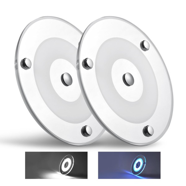 Obeaming 2 Pack 12V LED Ceiling Dome Light 400LM, 4.75" Dimmable Disk Light for RV Boat Camper Van Travel Trailer Truck Sailboat Interior Lighting, Surface Mount & Touch Switch(Cool White)