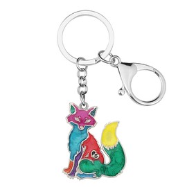 NEWEI Enamel Cute Fox Keychain Keyrings for Women Kids Purse Bag Charms, Multicolor, Medium