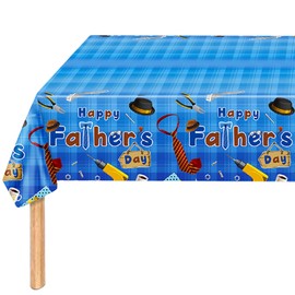 Qaziuy Fathers Day Table Cloth, 214 x 130cm Plastic Party Tablecloth Waterproof Happy Fathers Day Table Cover Fathers Day Table Decorations for Fathers Day Party Supplies