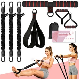 MENOLY Multifunction Pedal Resistance Band with Handle, 3 Different Levels Tube Adjustable Resistance Bands for Abdomen, Waist, Arm, Core/ABS, Leg Workout for Women Men