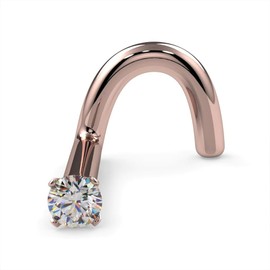 SI1-1.5mm (.015 ct. tw) Diamond 14K Rose Gold Nose Ring Twist Screw - 20G