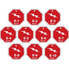 Accuform TDK320VPR Plastic "Electric" Energy Source ShapeID Tag, 1 to 10 Series, 2-1/2" W x 2-1/2" L, White on Red (Pack of 10)