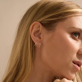 ASCOMY Dainty Earrings for Women Gold Hoop Stud Earrings for Women Trendy 14K Gold Plated Huggie Hoops Earrings Layered Mini CZ Claw Stud Earrings Minimalist Earrings Perfect Jewelry Gifts for Her