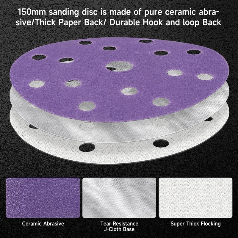 STEBRUAM 50pcs 150mm Sanding Discs 150 Grit 15 Holes Hook