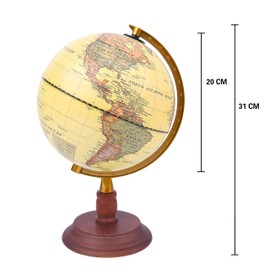 Exerz 20cm Antique Globe with a Wood Base - World Globe Rotating Vintage Decorative - Dia 20cm