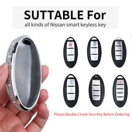 RUABIBAN for Nissan Key Fob Cover with Keychain, Pink Leather Crystal Key Case Protection Shell Compatible with Nissa 5 Buttons Remote Start