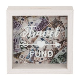 makio White Money Box - Travel Fund (15 x 15 cm), with Hanging Hook