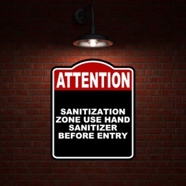 SANITIZATION ZONE USE HAND SANITIZER BEFORE ENTRY Attention Red Black Aluminum Composite Sign 8.5 x 10 inches