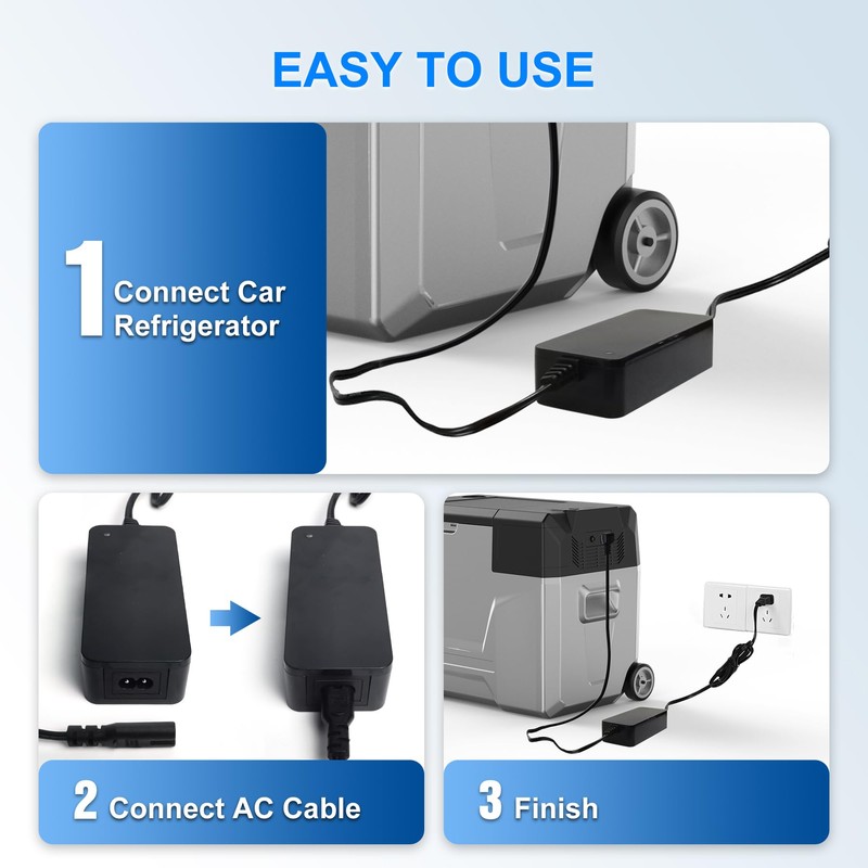 12V Car Refrigerator AC Power Adapter, 110V-240V Power Supply Cord,