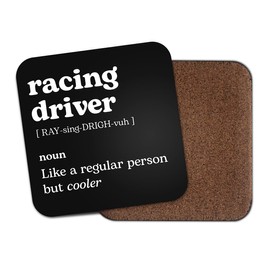 Racing Driver Square Coaster - Motorsport Sport Fan Dictionary Regular But Cooler Definition Funny Joke Hobby Men Women Kitchen Drink #82605