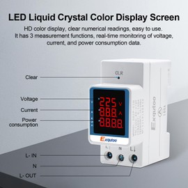 Exqutoo Digital Display Energy Meter - AC Rail-Mounted Meter Electricity Usage Monitor for Voltage, Current, and Energy Consumption Measurement - GT2P-UID, AC 80~270V, 0~100A, 50/60Hz