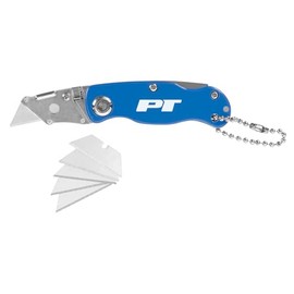 Performance Tool 20205 Folding Utility Knife with Blade Locking Mechanism, Key Chain, and 5 Bonus Blades for Versatile Cutting