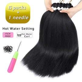 Pre Stretched Braiding Hair 1B Braiding Hair Extensions For Braids 26 Inch 6 Packs Yaki Textured Crochet Synthetic Hair Hot Water Setting Crochet Extensions (26 Inch, 1B#)