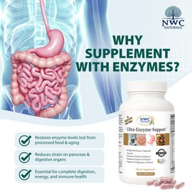 NWC Naturals Ultra-Enzyme Support, Natural Digestive Supplement, Promotes Optimal Health and Digestion, 200 count Capsules