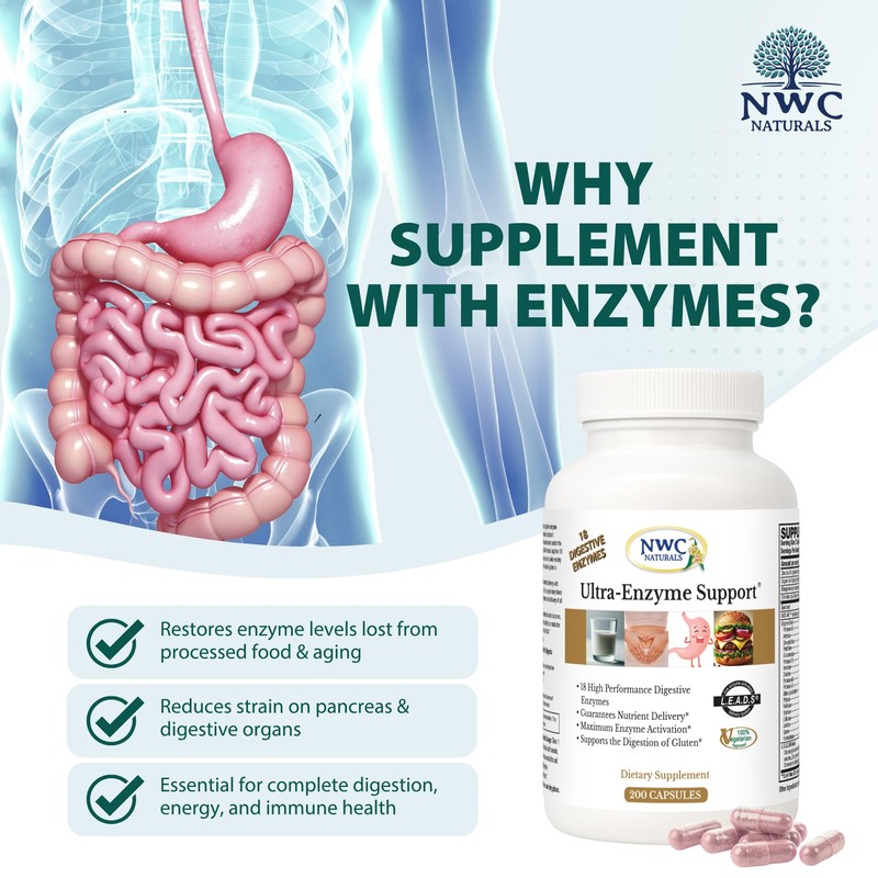 NWC Naturals Ultra-Enzyme Support, Natural Digestive Supplement, Promotes Optimal Health
