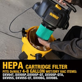 DEWALT Shop Vac HEPA Filter Replacement, 3-Pack Dust Bags & Tool Adapter