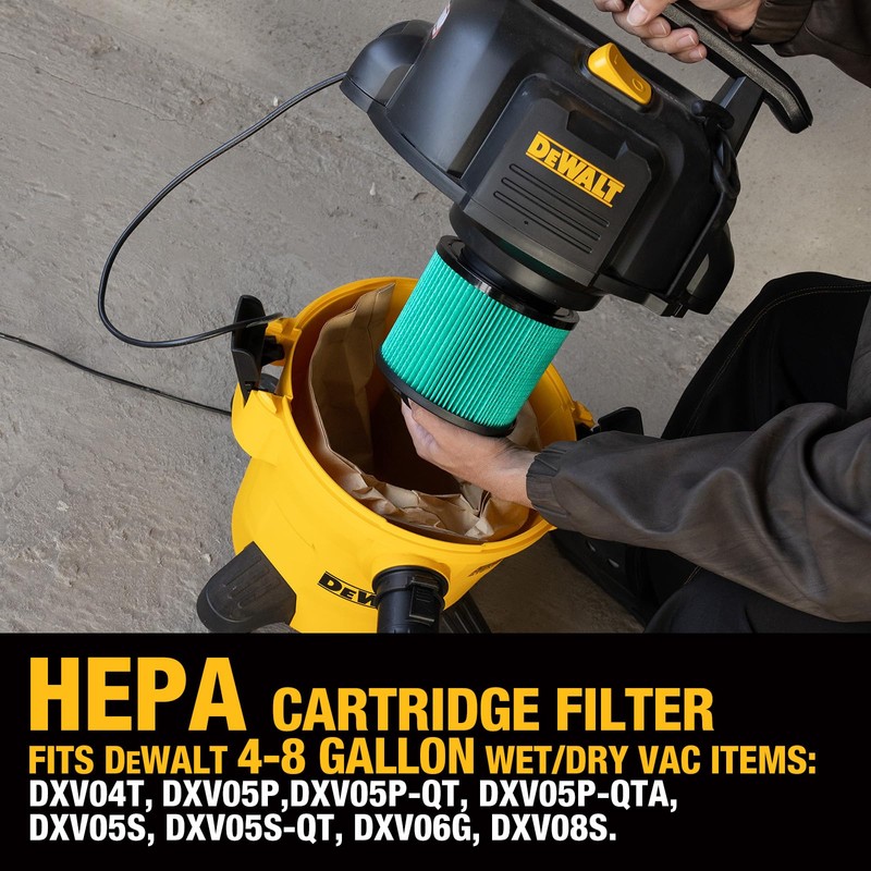 DEWALT Shop Vac HEPA Filter Replacement, 3-Pack Dust Bags &