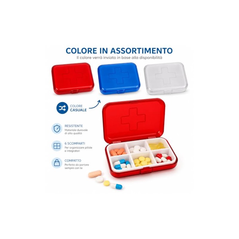 Pill Box 6 Compartments 9 x 6.5 x 2 cm