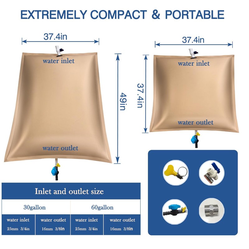 60 Gallon Water Tank, Collapsible Water Storage Bladder, Portable Water