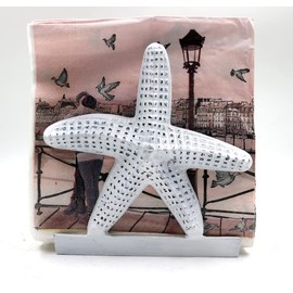 Nautical Starfish Lunch/Dinner/Metal Napkin Holder/Kitchen Napkin/Beverage Cocktail/Ocean/Coastal By The Metal Magician (Distressed White)