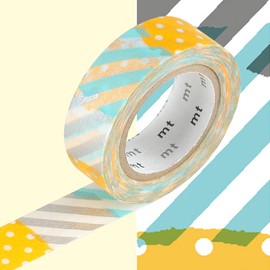 Masking Tape Decorative tape with dots and stripes - blue and orange - 1.5 cm x 7 m