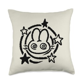 90s Y2K Mad Rabbit Bunny Hare is Confused under Starry Tail Throw Pillow