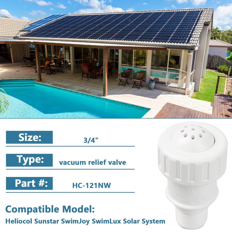 3/4" Vacuum Relief Valve Fixes Pool Solar System Pool Heating