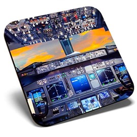 Great Single Coaster Square - Flight Deck Aeroplane Cockpit Pilot |Glossy Quality Coasters | Tabletop Protection for Any Table Type #16297