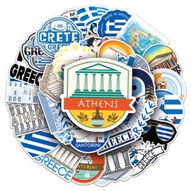 Pack of 50 Greece Stickers Car Laptop Phone Guitar Skateboard Motorcycle Bicycle Greece Stickers Set Vinyl Waterproof Aesthetic Stickers for Teenagers Children Adults