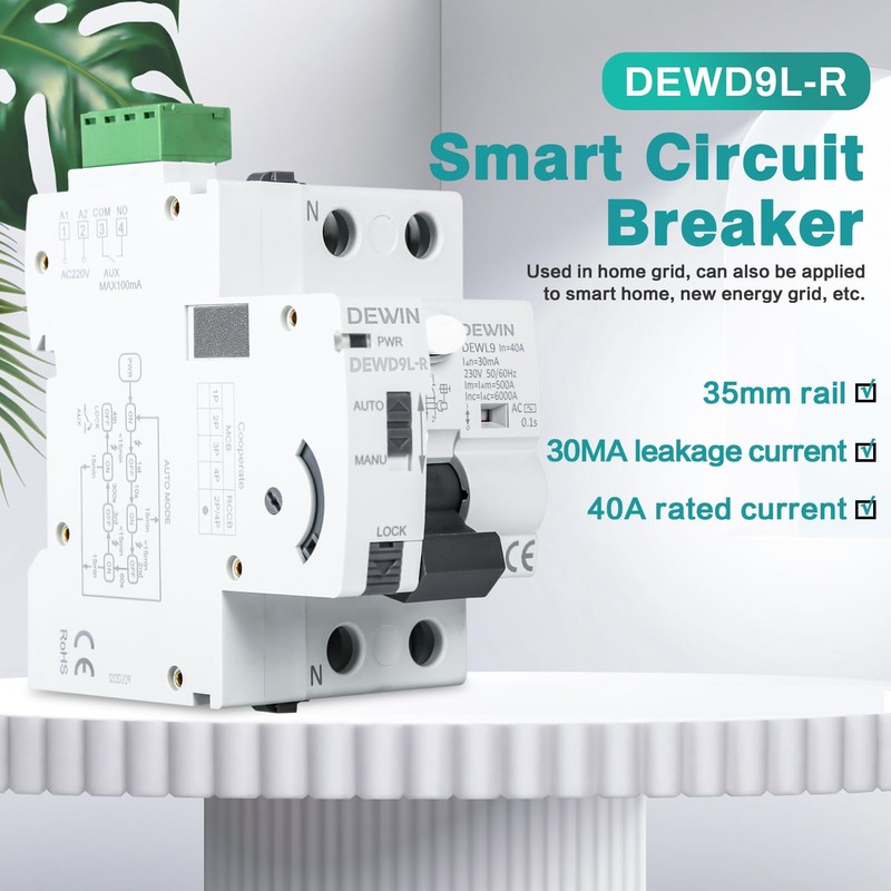 DEWIN Resettable Automatic Rearme Circuit Breaker, RCCB Automatic Reclosing Switch