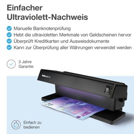 Safescan 45 UV-Falschgeldprüfgerät zur Prüfung von Banknoten, Kreditkarten und Ausweisen - UV-Geldscheinprüfer für neue Banknoten mit UV-Licht - UV-Geldscheinprüfer
