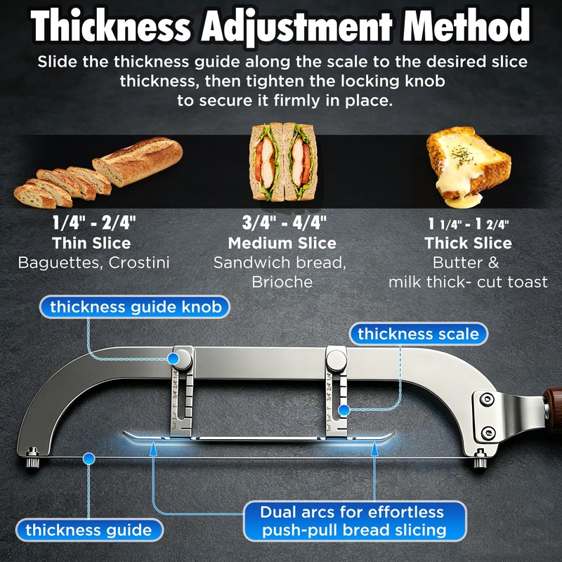 Qvamodo Upgraded Bread Knife for Homemade Bread, 6 Adjustable Thickness