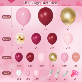 Amandir 162Pcs Burgundy Balloon Garland Arch Kit, Light Pink White Maroon Balloons Confetti Latex Metallic Gold Balloons for Birthday Bridal Baby Shower Wedding Graduation Party Decorations