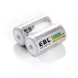 EBL D Cell Size NIMH Rechargeable Batteries 1.2V Battery + Case Box Lot - 8x D Cell Battery