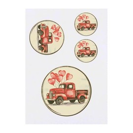 4 x 'Vintage Truck with Heart Balloons' Temporary Tattoos - Water Resistant, Skin-Safe, Non-Toxic Transfers, Mixed Sizes (TO00082354)