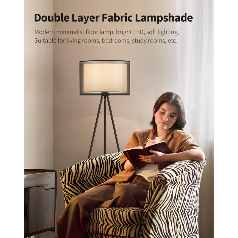 KDG Modern Floor Lamp - Tall Tripod Lamp for Living