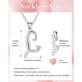 Mesovor 925 Sterling Silver Necklaces for Women, Dainty Initial Name Necklace with Rose Gold Heart, Jewellery Gifts for Family Mother Sister Daughter Wife (Letter-L)