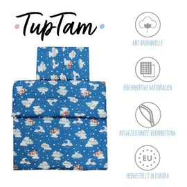 TupTam Children's Patterned Duvet Set, All-Year Duvet, Pillow, Flat Pillow, 2 Pieces, Colour: Sleeping Baby Animals, Dark Blue, Size: 135 x 100 cm