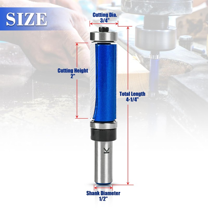 NICAVKIT Top and Bottom Bearing Flush Trim Router Bit 1/2