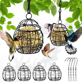 Fat Ball Feeder,4pcs Metal Hanging Bird Feeder Holder Spherical, with 4 S-shaped hooks for Outdoor Garden Wildlife Birds FinchSparrowRobin 9.5 x 7 CM Black