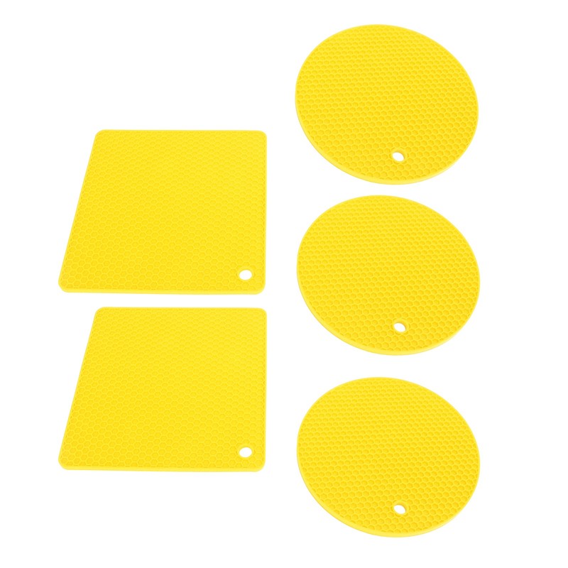 5Pcs Silicone Trivet Mat Square Round Honeycomb Hot Pad Non