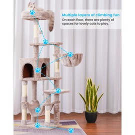 Hey-brother Cat Tree with Large Hammock, Multi-Level Cat Tower for Indoor Cats, Cat Condo with Sisal-Covered Scratching Posts and Top Perch, Muchroom MPJ050MU