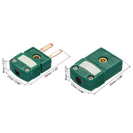 sourcing map R/S Type Thermocouple Wire Connectors Female Male Plug Adapter High Temperature 220°C(428°F) for Thermocouple Sensor Probe Dark Green 1 Set