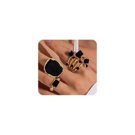 3Pcs 14K Gold Statement Rings for Women Chunky Black Oil Drip Knuckle Rings Set Vintage Aesthetic Enamel Midi Ring Pack Trendy Everyday Jewelry Gifts (Black Gold)