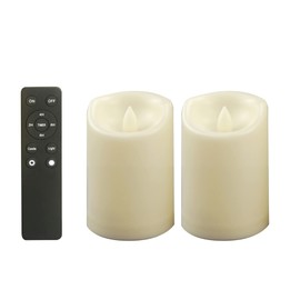 YINCHI D3”xH4” Waterproof Outdoor Flameless Pillar Candles with Remote Timer Plastic Realistic Flickering Battery Operated Electric LED Lights for Lantern Garden Wedding Christmas Decorations 2 Pack