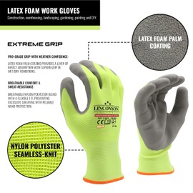 linconson 12 Pack Safety Performance Series Construction Mechanics Work Gloves (Green - Grey Palm, M (Pack of 12))